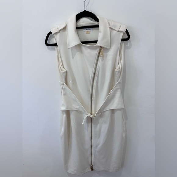 Calvin Klein Women's Cream Zip-Front Dress - Size 14 - Picture 1 of 15
